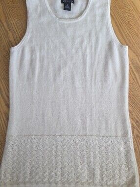 Red Moon 100% Cashmere Sleeveless Sweater Top Medium Ivory Beige Knit